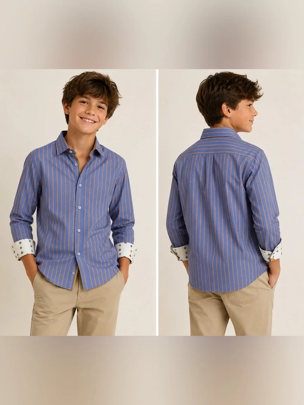 Robert Graham Blue Shirt with Orange Stripes
